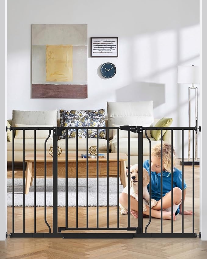 29"-51" Baby Gate for Stairs, Auto Close Stroller Friendly Dog Gate Indoor for Doorways, Pressure Mounted Baby Gate, Easy Walk Through Gate for Children &amp; Pets, Black