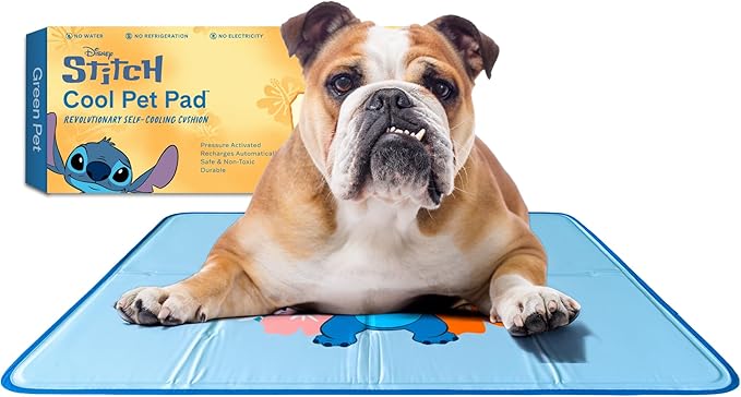 The Green Pet Shop Cool Pet Pad - Medium, Disney’s Stitch - Self-Cooling, Pressure Activated Mat for Dogs &amp; Cats from 21-45 lbs - Non-Toxic Gel, No Water Needed