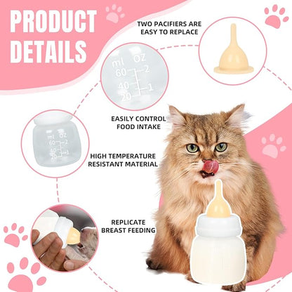 Kitten Bottles, Professional Kitten Bottle Feeding Kit, Nipple&amp;Feeding Kit for Kittens and Puppies, Reusable Newborn Kitten Supplies, Suitable for Feeding Kitten, Puppy, Rabbit