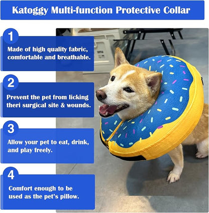 Katoggy Inflatable Dog Cone Collar for Post-Surgery Dogs &amp; Cats, Soft Adjustable Blow-Up Donut E-Collar for Small, Medium &amp; Large Pets