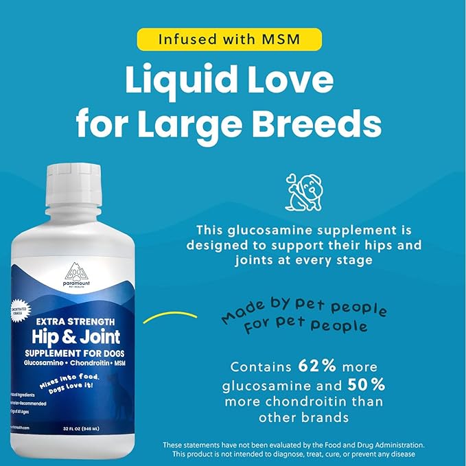 Concentrated Liquid Glucosamine for Large Dogs, Infused with MSM, 5200mg Chondroitin &amp; Glucosamine Liquid for Dogs Hip &amp; Joint Supplement for Mobility &amp; Comfort, 32 oz