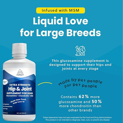 Concentrated Liquid Glucosamine for Large Dogs, Infused with MSM, 5200mg Chondroitin &amp; Glucosamine Liquid for Dogs Hip &amp; Joint Supplement for Mobility &amp; Comfort, 32 oz