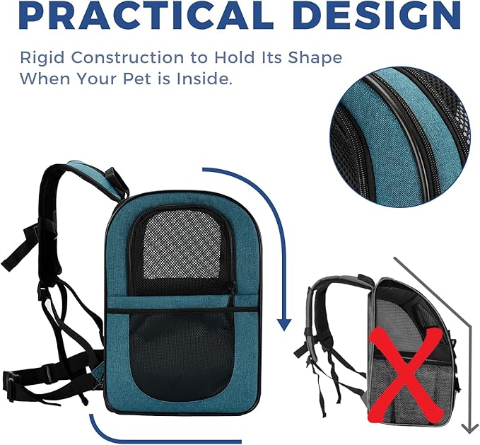 Apollo Walker Dog &amp; Cat Carrier Backpack for 4-15lb Pets - Ventilated Safe Design with Padded Back Support, Breathable Mesh Pet Backpack for Hiking, Travel, Outdoor (Teal)