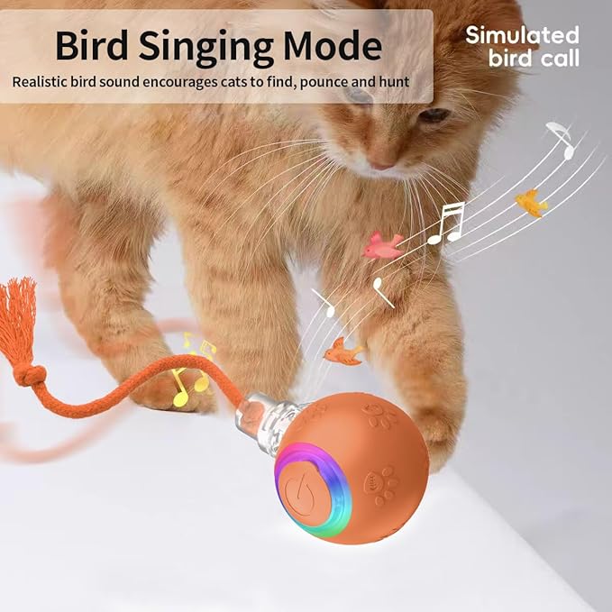 Interactive Cat Toys, Automatic Moving Cat Toys for Bored Indoor Adult Cats, Fast Rolling, Chirping &amp; Motion-Activated Kitty Toys, Fun Gift for Cats with Speedy Tail 2.0, USB Rechargeable, Orange