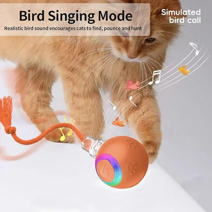Interactive Cat Toys, Automatic Moving Cat Toys for Bored Indoor Adult Cats, Fast Rolling, Chirping &amp; Motion-Activated Kitty Toys, Fun Gift for Cats with Speedy Tail 2.0, USB Rechargeable, Orange