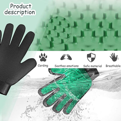 Gentle Deshedding Pet Grooming Mitt - Efficient Hair Remover Brush for Dogs, Cats, Horses with Long &amp; Short Fur (1 Pair)