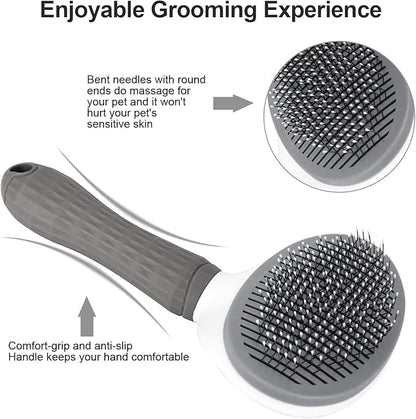 HUWEIHUA Cleaning Slicker Brush Clean Pets, Dog Cat Bunny Pet Grooming with Ergonomic Handle, Self-Cleaning Slicker for Dogs and Cats, Gray