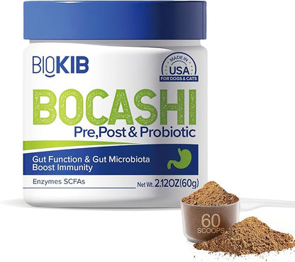 BOCASHI Probiotics for Dogs &amp; Cats, Pet Fermented Nutritional Powder - for Digestive Health, Gut Support, Diarrhea &amp; Constipation, Immune Booster - Natural, Made in USA - 60 Scoops