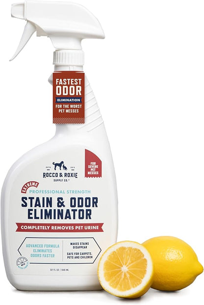 Rocco &amp; Roxie Extreme Stain &amp; Odor Eliminator for Strong Odor, Pet Urine Enzyme Cleaner Destroyer, Stain Remover for Dog Poop and Cat Pee, Enzymatic Carpet Cleaner Spray For Home, Puppy Potty Training