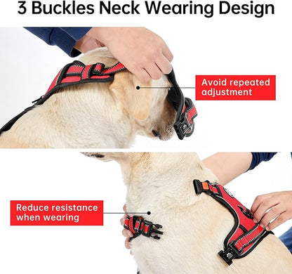 IVY&amp;LANE No Pull Dog Harness for Large Dogs, Dog Vest Harness with Leash, Safety Belt and Storage Strap, Fully Adjustable Harness, 360° Reflective Strip, Soft Handle (Red, XL)