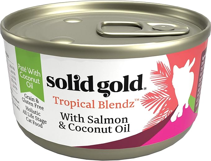 Solid Gold Wet Cat Food Pate in Coconut Oil - Healthy Canned Cat Food Pate w/Real Salmon, Omega Fatty Acids, Vitamins &amp; Minerals - Grain Free &amp; Gluten Free Canned Meals for Cats &amp; Kittens - 24ct/3oz