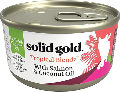Solid Gold Wet Cat Food Pate in Coconut Oil - Healthy Canned Cat Food Pate w/Real Salmon, Omega Fatty Acids, Vitamins &amp; Minerals - Grain Free &amp; Gluten Free Canned Meals for Cats &amp; Kittens - 24ct/3oz