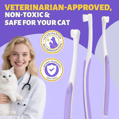 Cat Toothbrush for Kitten Teeth Cleaning – Soft Bristle Cat Dental Brush Set with Compact Head – Gentle Oral Care Tool for Daily Brushing Routine, Loved by Vets and Fur Babies