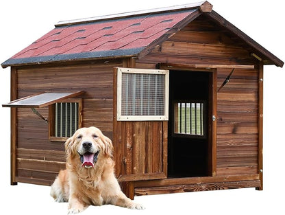 Dog House Outdoor for Large Breed Dogs with Removable Floor&amp;Roof,Warm Big Dog Houses for Medium Dogs,Heavy Duty Indoor Pet House,5XL-68.11"(D) X 54.33"(W) X 58.27 "(H)