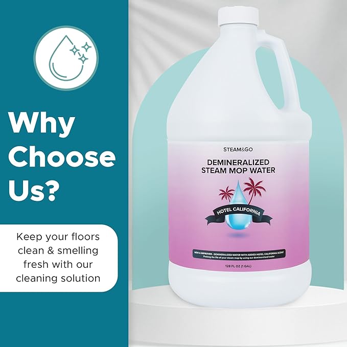 Steam &amp; Go Deminerilized Water - Multi-Surface Cleaner for Steam Cleaners, Hardwood Floors, Kitchens, &amp; Bathrooms - Germ-Killing Formula - Hotel California Scent - 1 Gallon