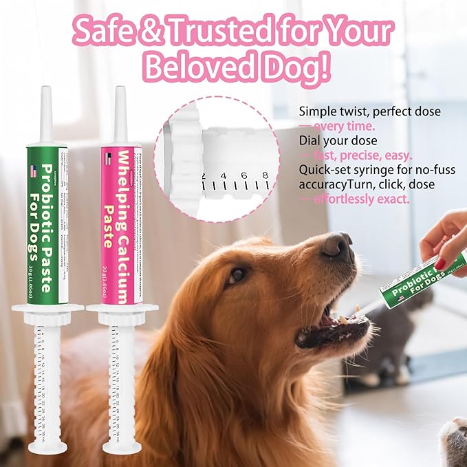 4 in 1 Whelping Kit for Dogs - Whelping Calcium Paste, Probiotic Paste, Fading Puppy Support &amp; Puppy Milk Replacer - Essential Dog Whelping Supplies for Safe Delivery, Strong Puppies &amp; Nursing Support