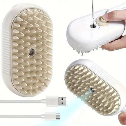 Cat Steam Brush for Shedding, 4 in 1 Cat Steam Brush for Massaging and Cleaning Shedding Pets, Anti Static Pet Hair Cleaning Comb, for Long and Short Hair Cats and Dogs Grooming Tool (Brown)