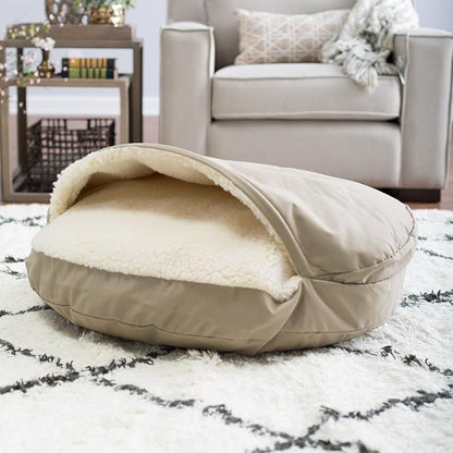 Snoozer Cozy Cave Dog Bed - Indoor Dog Bed with Cover Cave, Covered Calming Burrow for Medium &amp; Large Sized Pets with Blanket Attached, Enclosed, Washable - XL, Navy