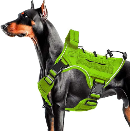 Heavy-Duty Tactical Dog Harness for Large Dogs, No Pull Adjustable Reflective Pet Vest with Molle System, K9 Military-Grade Control for Service Training, Outdoor &amp; 10+ Breeds, Wild Lime, Medium