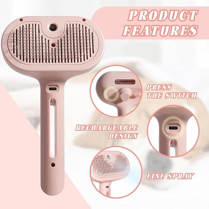 Cat steam brush – Effective Pet Brush for Indoor Cats, Steam Technology for Shedding, Mats &amp; Grooming – Ideal cat brush indoor for Deep Cleaning (Pink)