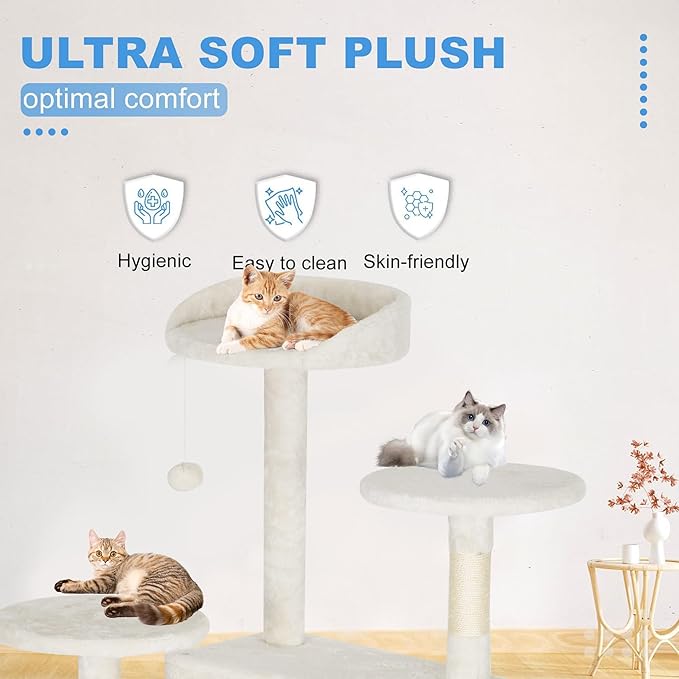 FDW Cat Tree Tower 81in Multi-Level Durable Cat Scratching Post &amp; Cozy Fun Jumping Platform Space Saving Condo Pet Play House for Indoor Cats,Beige