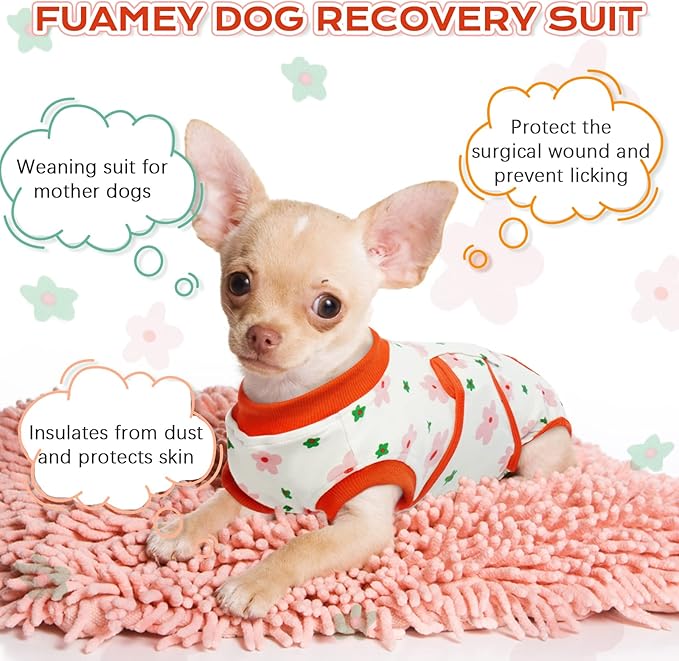 FUAMEY Recovery Suit for Dogs After Surgery,Soft Breathable Dog Bodysuit E-Collar &amp; Cone Alternative Surgical Suit,Male Female Dog Neuter Spay Suits Anti Licking Wounds Onesie Red Flower XXL
