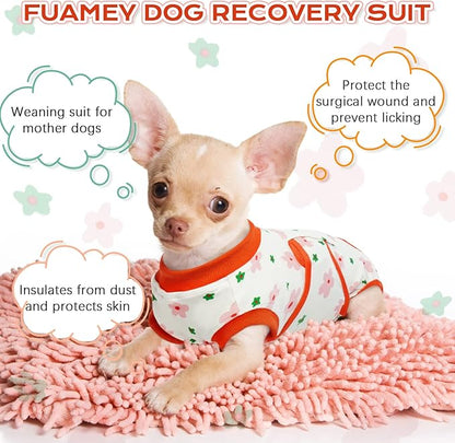 FUAMEY Recovery Suit for Dogs After Surgery,Soft Breathable Dog Bodysuit E-Collar &amp; Cone Alternative Surgical Suit,Male Female Dog Neuter Spay Suits Anti Licking Wounds Onesie Red Flower XXL