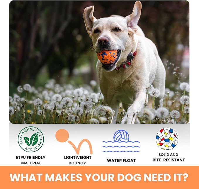 Tough Dog Toys for Aggressive Chewers &amp; Teething Puppies, Bouncy Balls for Medium Dogs, Durable Pet Toys, Floating Dog Balls for Water Play (Orange-Blue)