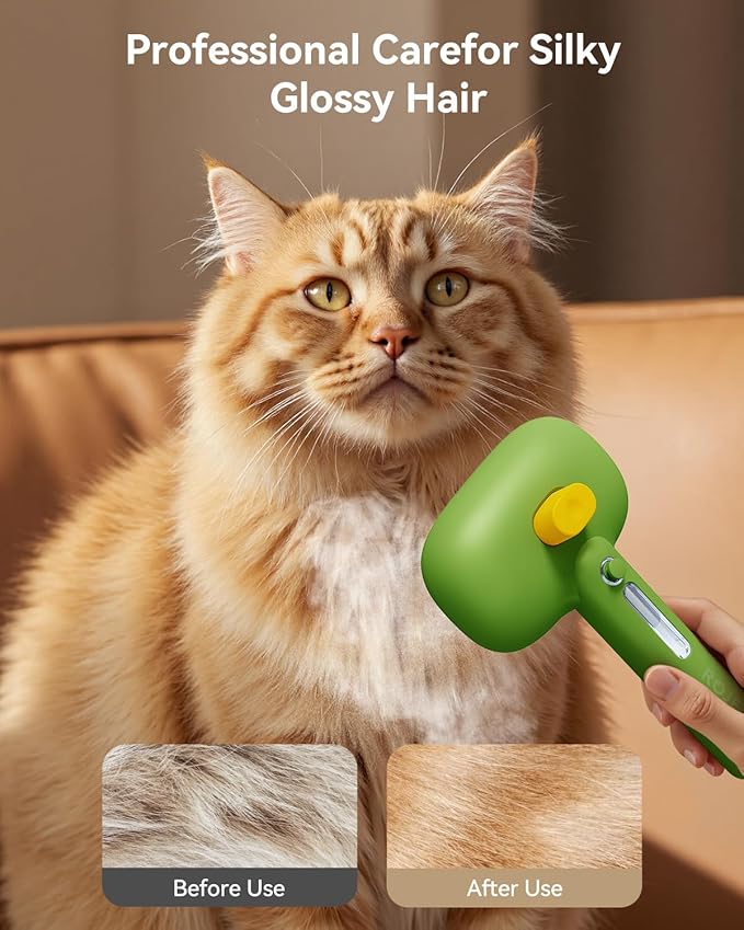 ROJECO 3-in-1 Pet Steam Brush for Cats&amp;Dogs - Detangling Comb with Adjustable Mist, Handheld Deshedding Grooming Tool for Long/Short Hair, Massage Brush &amp; Shedding Control Gift,Cordless (Green)