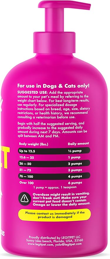 Wild Alaskan Salmon Oil for Dogs &amp; Cats - Pure Fish Omega 3 6 9 Liquid EPA DHA Fatty Acids - Skin &amp; Coat Supplement - Supports Joint Function, Brain, Eye, Immune &amp; Heart Health - Made in USA 32 oz