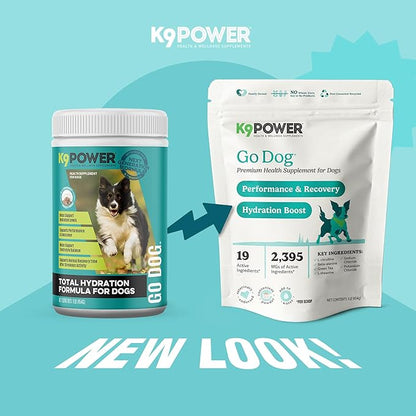 K9 Power Go Dog Hydration &amp; Performance Drink Mix 1 lb - Active Dog Supplement for Muscle Function, Endurance, Recovery, with Electrolytes Support - Pack of 2