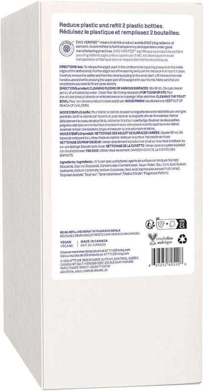 ATTITUDE Floor Cleaner Refill, EWG Verified, Streak-Free, Vegan &amp; Plant-Based for Tile, Wood &amp; Laminate Floors, Citrus Zest Scent, 67.6 Fl Oz