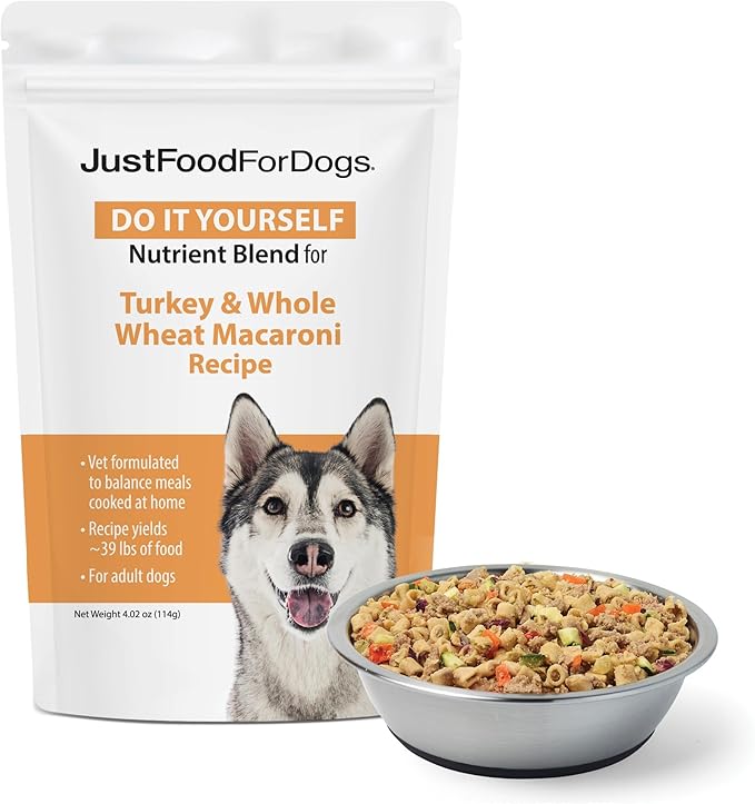 JustFoodForDogs DIY Nutrient Blend for Homemade Dog Food, Turkey &amp; Whole Wheat Macaroni Recipe