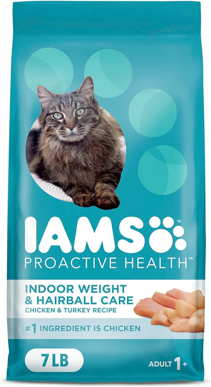 IAMS Proactive Health Indoor Weight Control &amp; Hairball Care Adult Dry Cat Food, Chicken &amp; Turkey Recipe, 7 lb. Bag