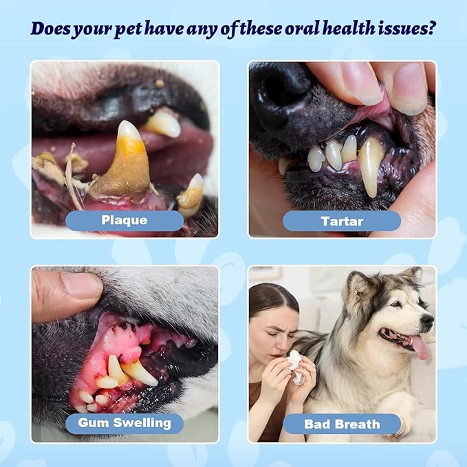 Dog Dental Powder for Pet Oral Care and Teeth Cleaning–No Added Colorants Breath Freshener for Cats and Dogs, Bad Breath, Plaque &amp; Tartar Remover, Helps Protect Against Leaky Gums – 100 Scoops
