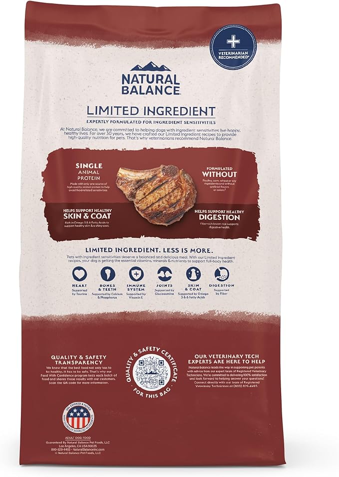 Natural Balance Limited Ingredient Adult Dry Dog Food with Healthy Grains, Beef &amp; Brown Rice Recipe, 12 Pound (Pack of 1)