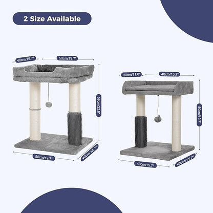 Cat Tree Tower for Large Cats Cat Scratching Post with 20x15.7”Wide Top Bed, Self Groomer, Thick Scratch Post [Dia=4.5”] and Danging Ball Great for Indoor Cats-Large Grey