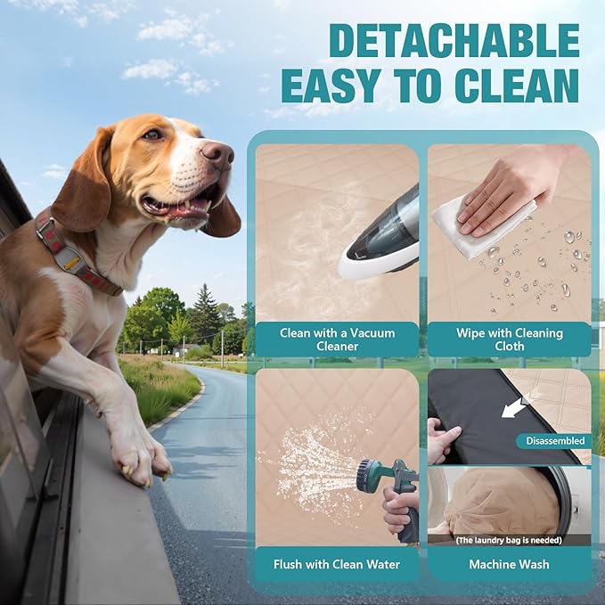 Waterproof Dog Car Seat Cover for Back Seat – Heavy Duty Back Seat Extender for Dogs with Hard Bottom, 7-Layer Protection, Non-Slip &amp; Scratchproof, Easy to Install (Beige)