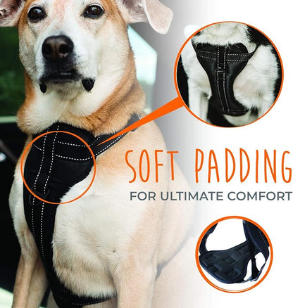 Mighty Paw Dog Car Harness - Vehicle Safety Gear - 2 Leash Attachment - Adjustable Straps - Reflective Stitching - Soft Padding - Standard Harness Functionality - No Pull Front Leash Attachment - S