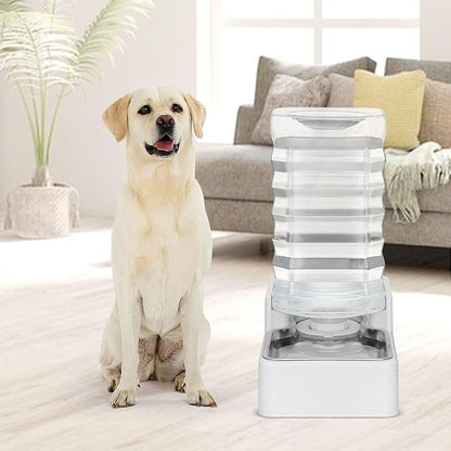 Automatic Pet Water Dispenser: 9L Gravity-Fed Stainless Steel Bowl - BPA-Free Large Capacity White Feeder for Dogs &amp; Cats - Indoor/Outdoor Use
