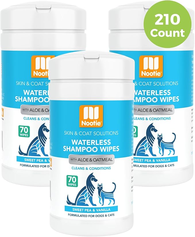Nootie Waterless Shampoo Wipes for Dogs &amp; Cats - Value Pack, 210 Count - Long Lasting Sweet Pea Vanilla Fragrance - Sold in Over 10,000 Vet Clinics and Pet Stores Worldwide, Made in USA