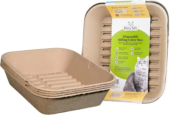Kitty Sift (Set of 1 Litter Box &amp; 5 Sifting Liners) Sustainable, Clean, Sifting, Disposable Cat Litter Box Kit - Jumbo, 6-Set Kit