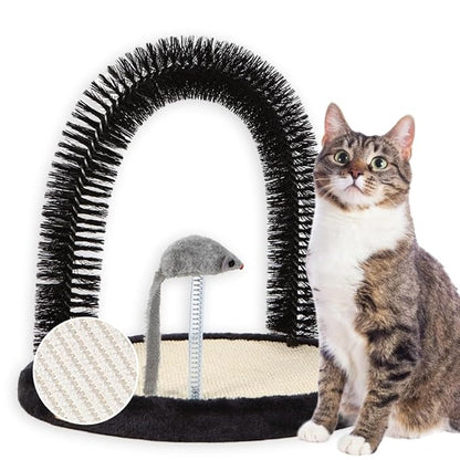 Happi N Pets Cat Self Groomer, Arch Grooming Brush wtih Heavy Duty Woven Sisal Pad, Rubbing Post &amp; Catnip Toy, Cat Face Scratchers Body Massager, Cat Scratchers for Indoor Cats, Black