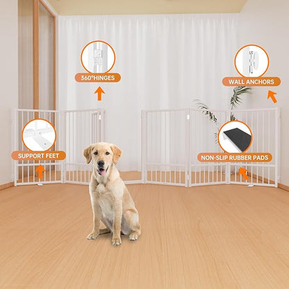 Full Metal Freestanding Dog Gate with Door, 32&