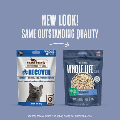 Whole Life Cat Freeze Dried Cat Food - Bland Diet with Sensitive Stomachs, Digestive Support, Anti-Diarrhea &amp; Vomit Remedy – Human-Grade, Quick &amp; Easy Chicken and Rice Meal, Ready in Minutes