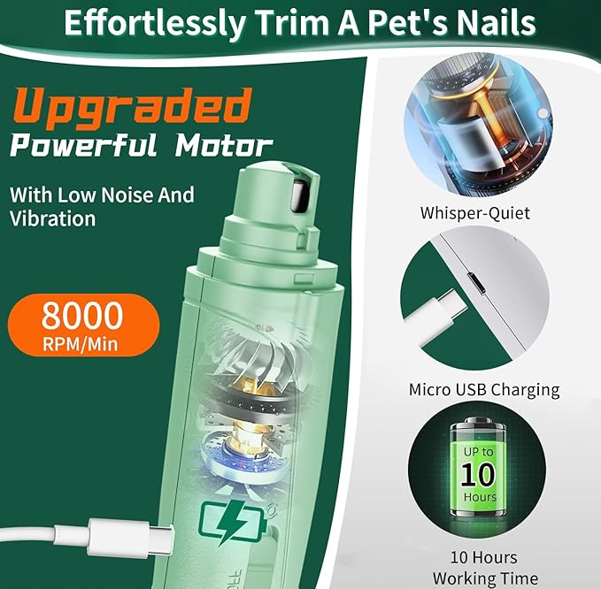 Dog Nail Clippers &amp; Cat Nail Clipper with Catcher, 2 in 1 Dog Nail Trimmers &amp; Grinder with Light for Large Small Dogs Cats,Silent Groom Pro Claw Trimmer, Rechargeable Dogs Nails Grinder Quiet