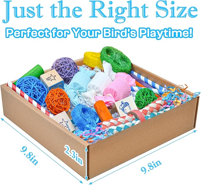 Colorful Bird Foraging &amp; Shredding Toys Box – Safe Bird Toys for Parakeets, Cockatiels, Conures &amp; Small Birds, Perfect for Spring and Summer