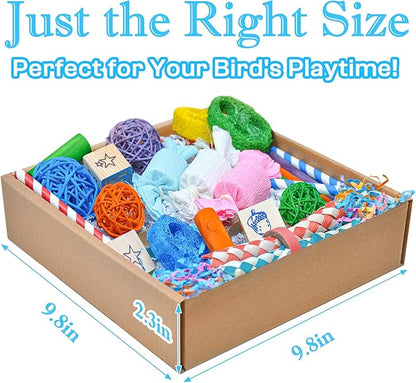 Colorful Bird Foraging &amp; Shredding Toys Box – Safe Bird Toys for Parakeets, Cockatiels, Conures &amp; Small Birds, Perfect for Spring and Summer