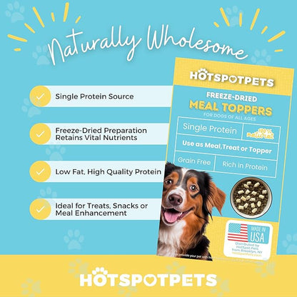 hotspot pets Freeze Dried Raw Beef Meal Toppers for Dogs 1LB Bag (500+pcs) Made in USA - Single Protein, All Natural, Grain-Free - Perfect for Training, Topper or Snack