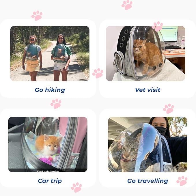Lollimeow Cat Carrier Backpack, Bubble Expandable Backpack Carrier, Pets and Small Dogs,Airline-Approved, Designed for Travel, Hiking, Walking &amp; Outdoor Use (Front Expandable-Green)